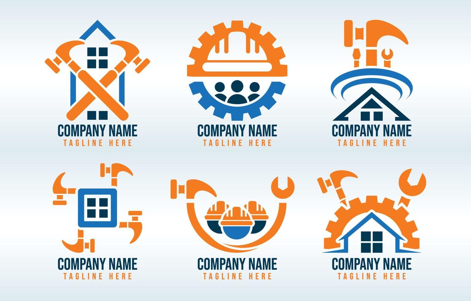 muchos tipos de equipos de construcción y logotipos de trabajadores vector