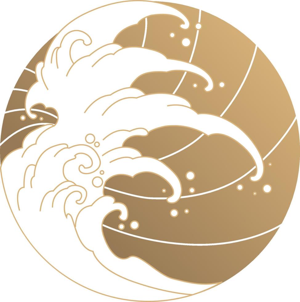 Vector illustration in the style of the great Japanese Oriental wave, isolated on a golden background