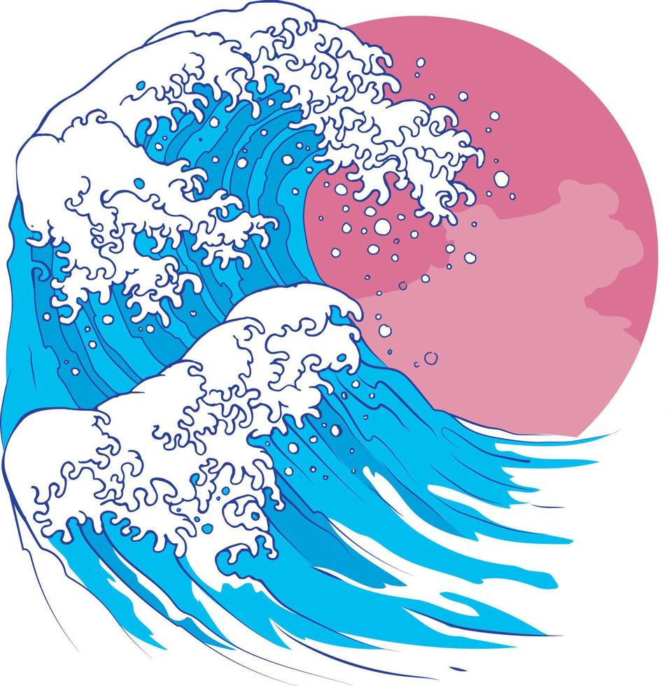 Vector illustration in the style of the great Japanese Oriental wave, isolated on a golden background