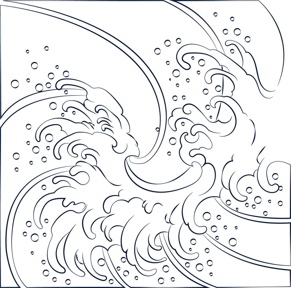Vector illustration in the style of the great Japanese Oriental wave, isolated on a golden background