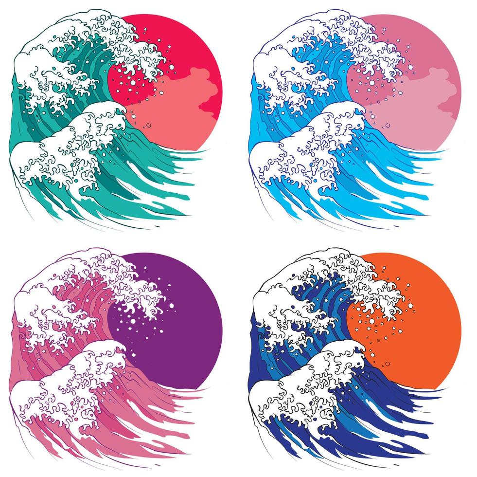 ilustración vectorial al estilo de la gran ola oriental japonesa, aislada en un fondo dorado vector