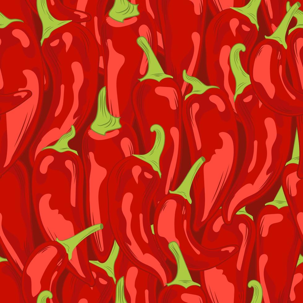 Seamless pattern with red hot chile peppers on blue background. Vector illustration of chili peppers.
