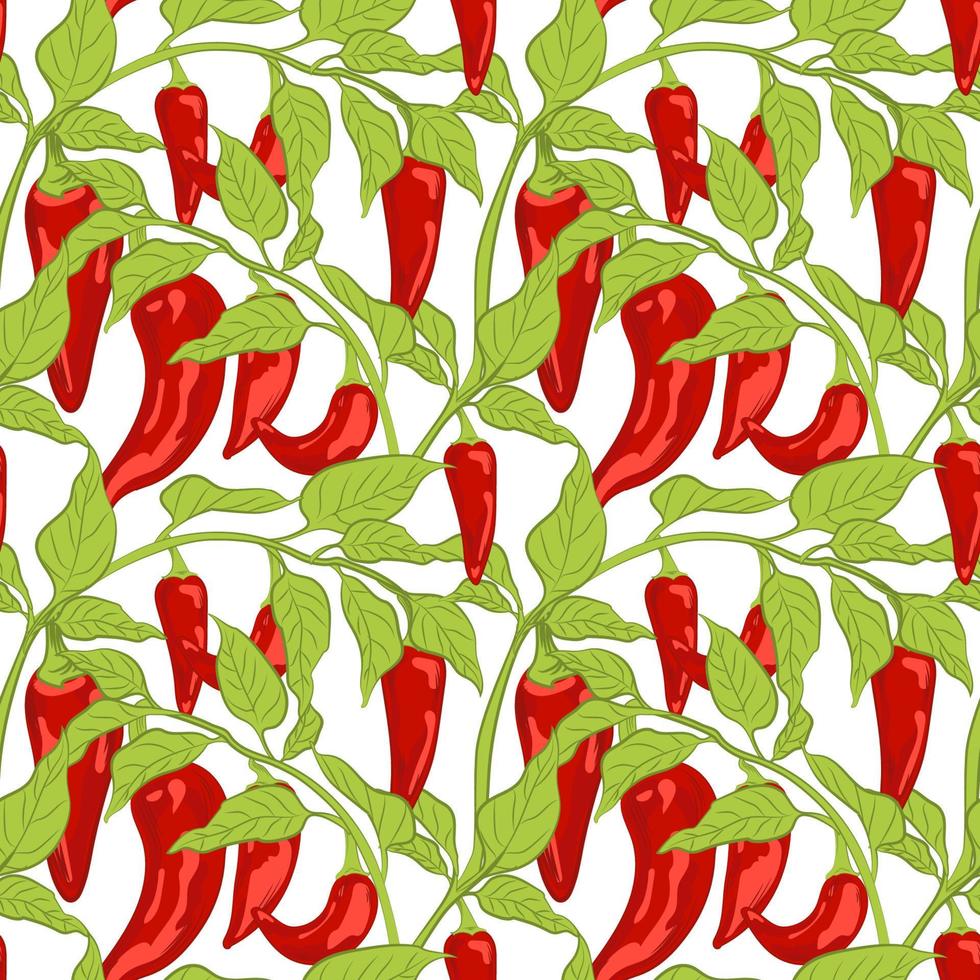 Seamless pattern with red hot chile peppers on blue background. Vector illustration of chili peppers.