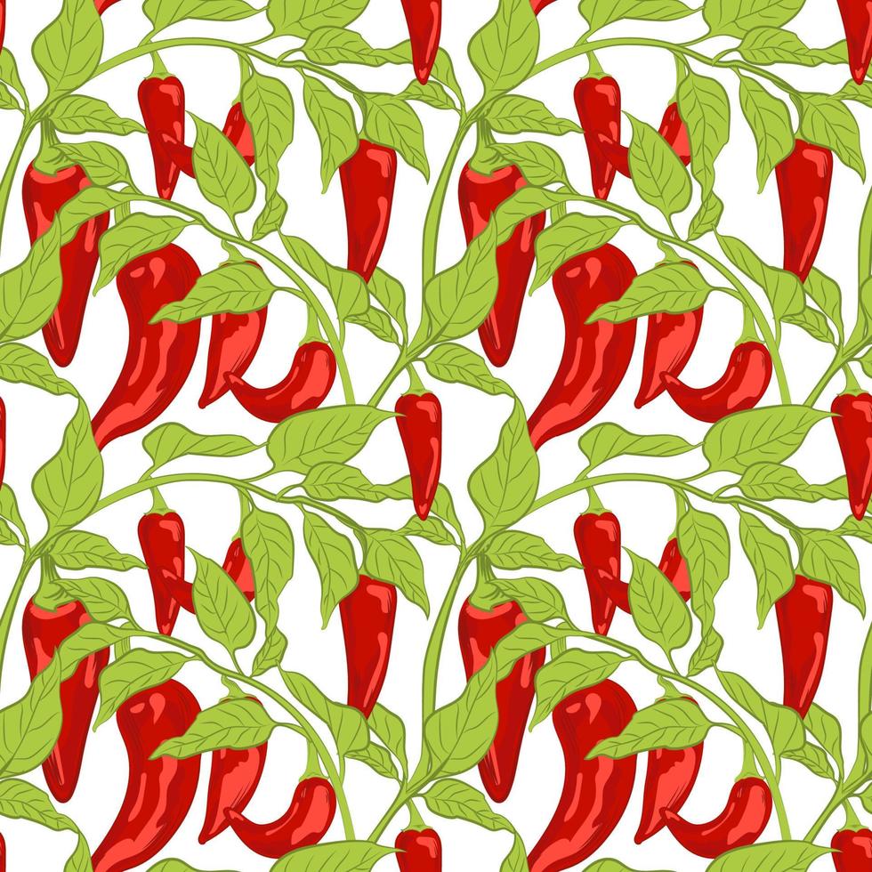 Seamless pattern with red hot chile peppers on blue background. Vector illustration of chili peppers.