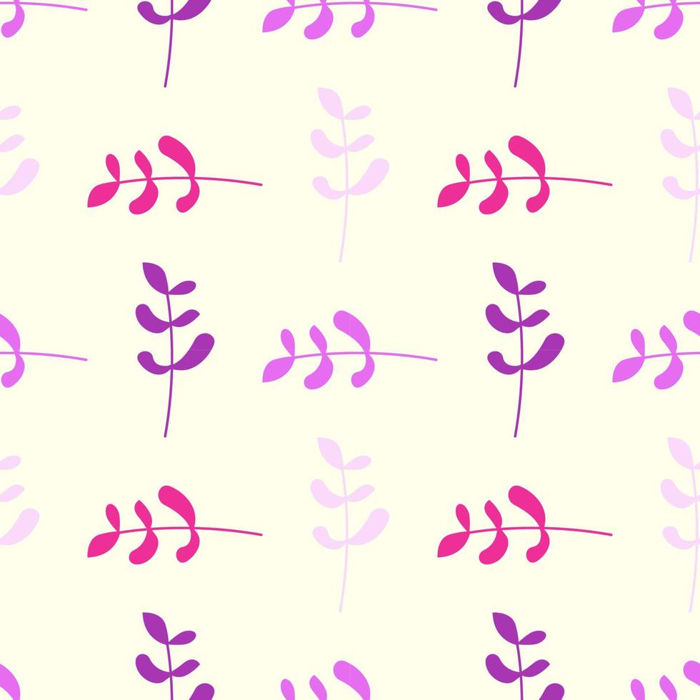 Vivid seamless repeating pattern of pink and purple plants on beige background for wallpapers, textile, fabric and other surfaces vector
