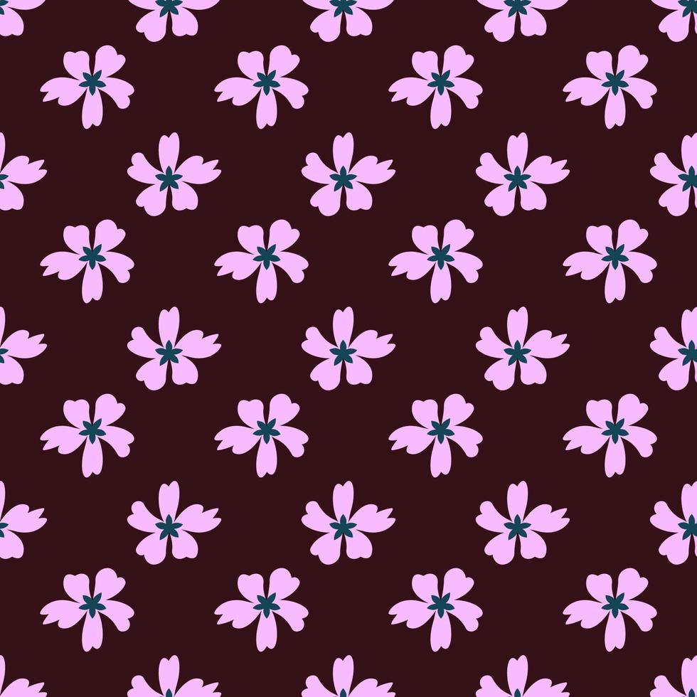 Vibrant seamless vector pattern of pink flower on dark brown background for wrapping and printing