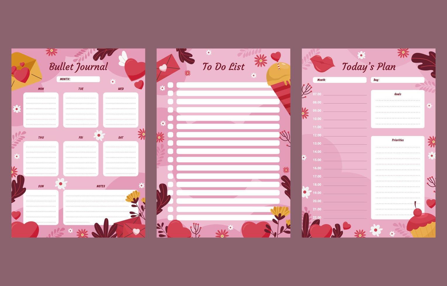 plantilla de diario de san valentin vector