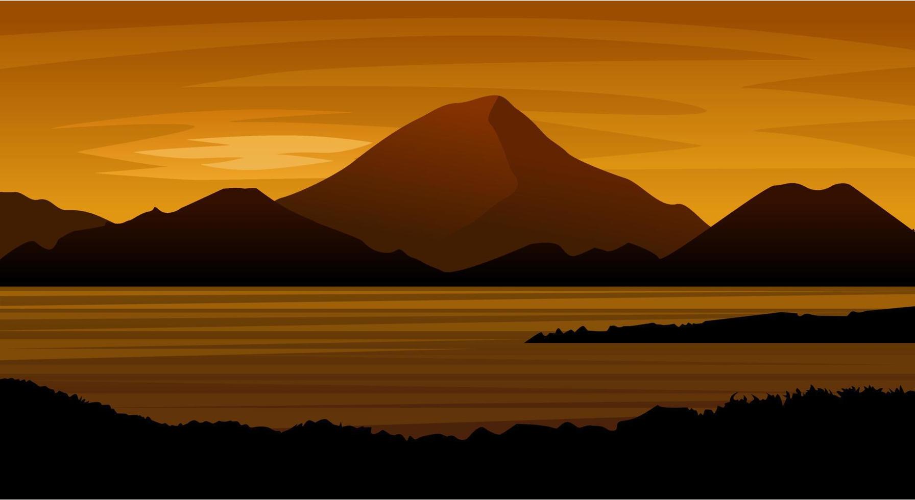 Natural landscape of lake, hills and mountains at sunset vector