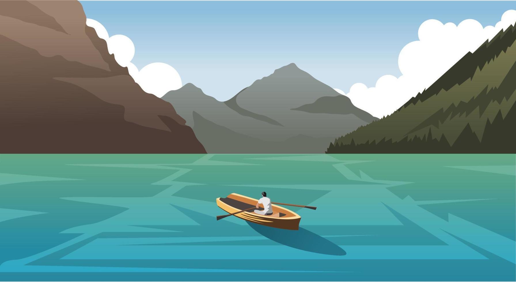 Natural scenery of the sea, hills, mountains and people on boats vector