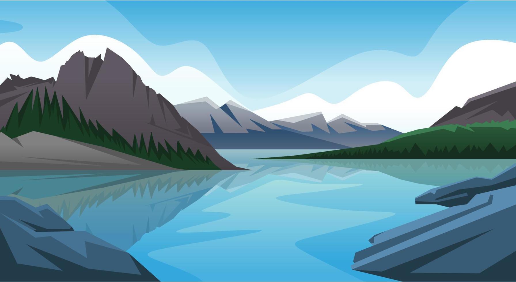 Natural scenery of rivers, hills, mountains, pine forests and rocks vector