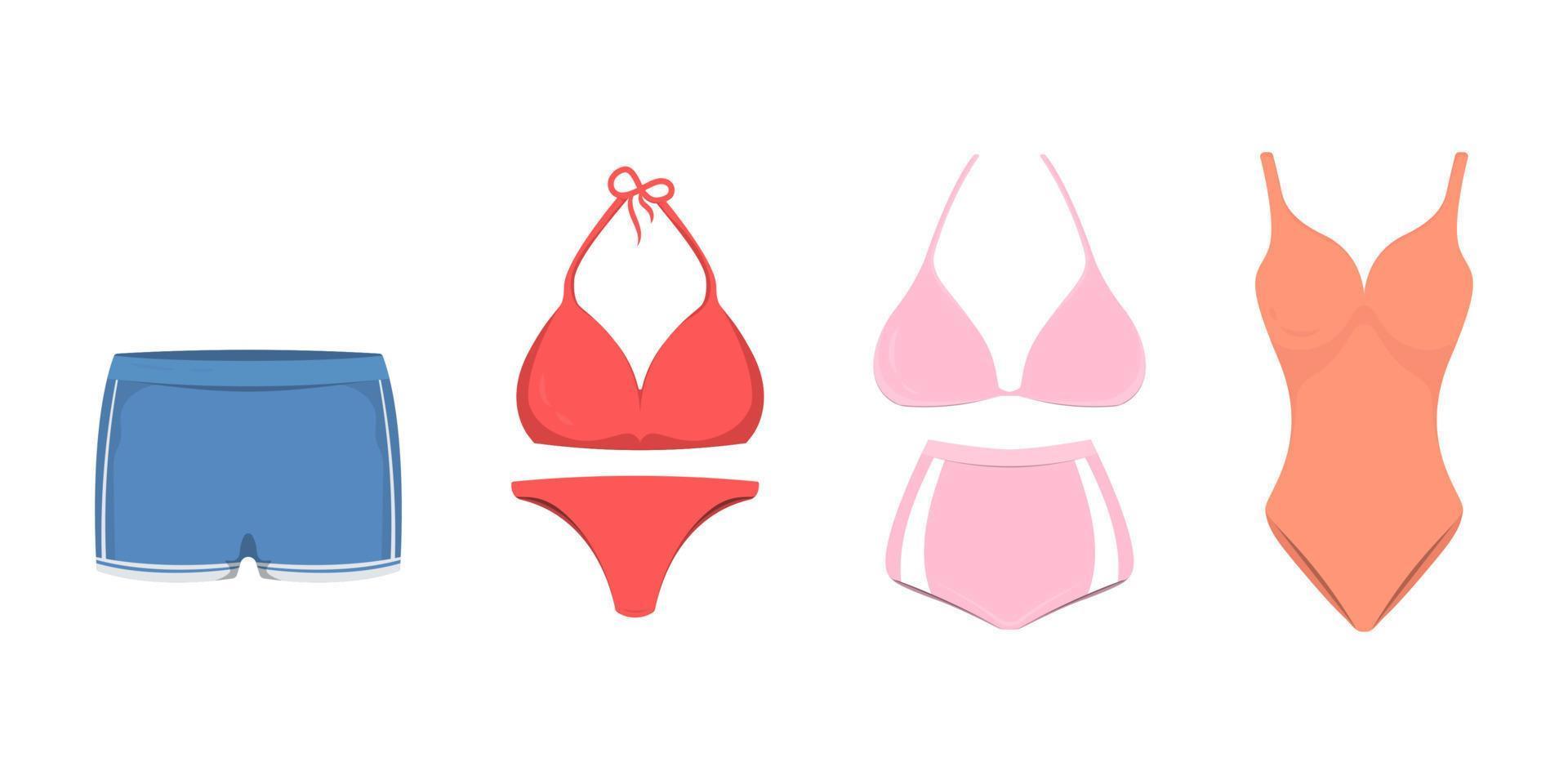 Cartoon collection swimming costume on isolated background, Vector illustration.