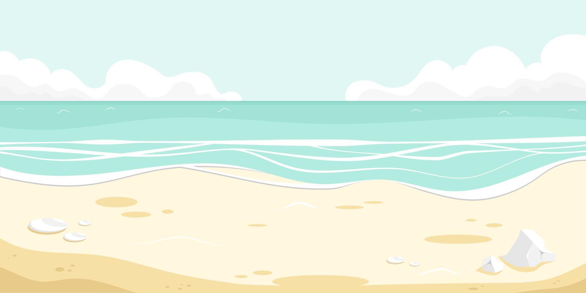 paisaje de la hermosa escena de dibujos animados de playa, ilustración vectorial vector