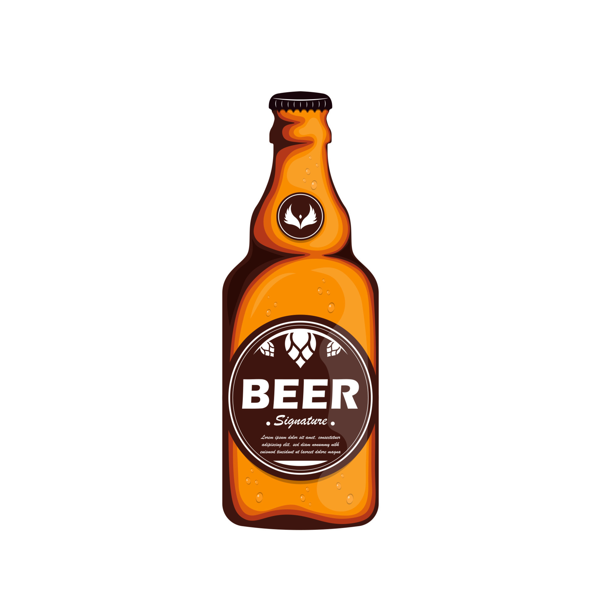 Lager bottle beer with brand label on isolated background, Vector