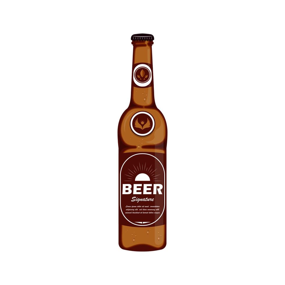 Lager bottle beer with brand label on isolated background, Vector illustration.