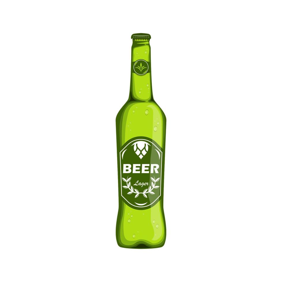 Lager bottle beer with brand label on isolated background, Vector illustration.