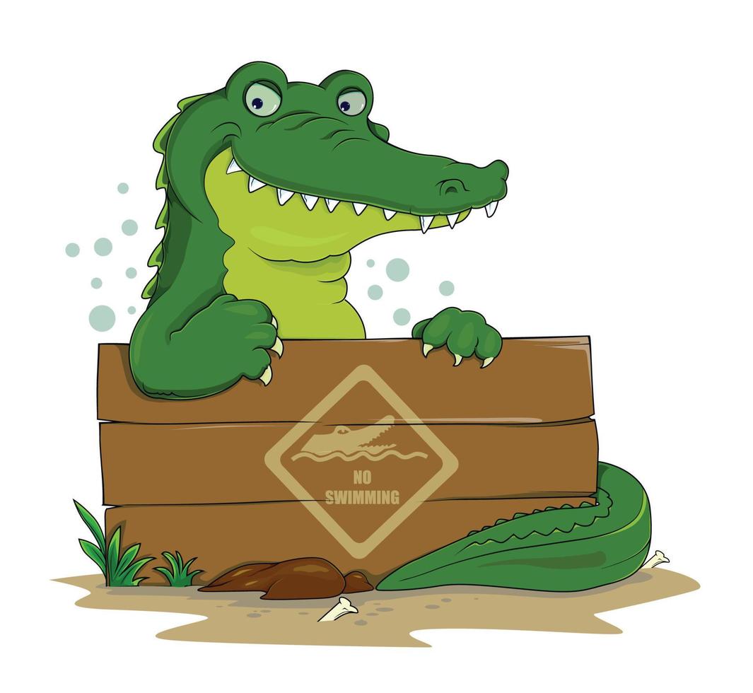 Crocodiles with warning signs vector