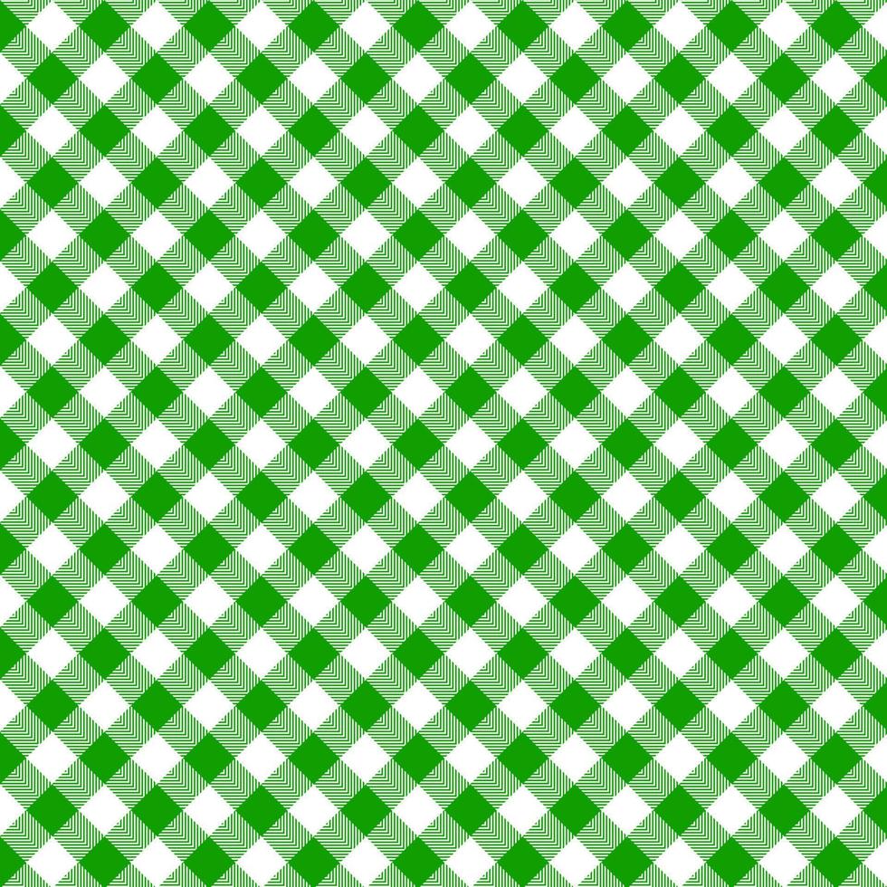 Green Gingham Seamless Pattern on white background. vector