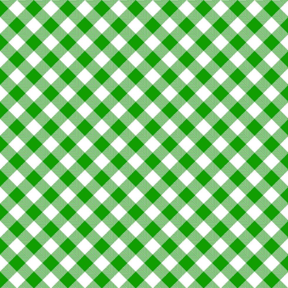 Green Gingham Seamless Pattern on white background. vector