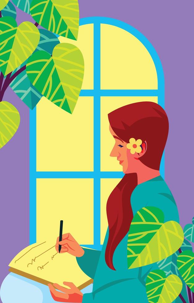 Beautiful Girl Writing in Her Diary Book 18769604 Vector Art at Vecteezy