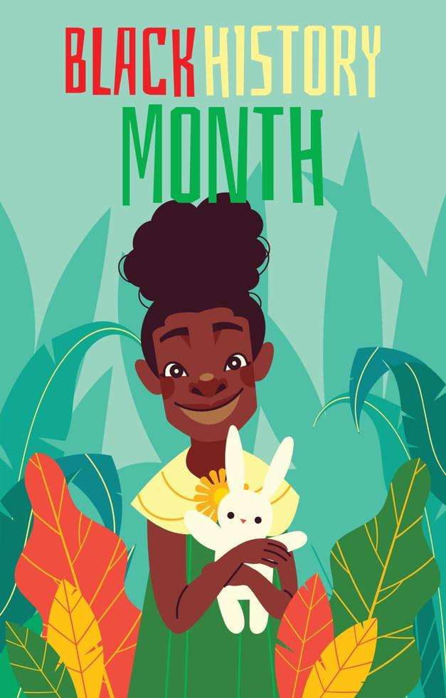 African Cute Girl with Her Bunny Doll vector