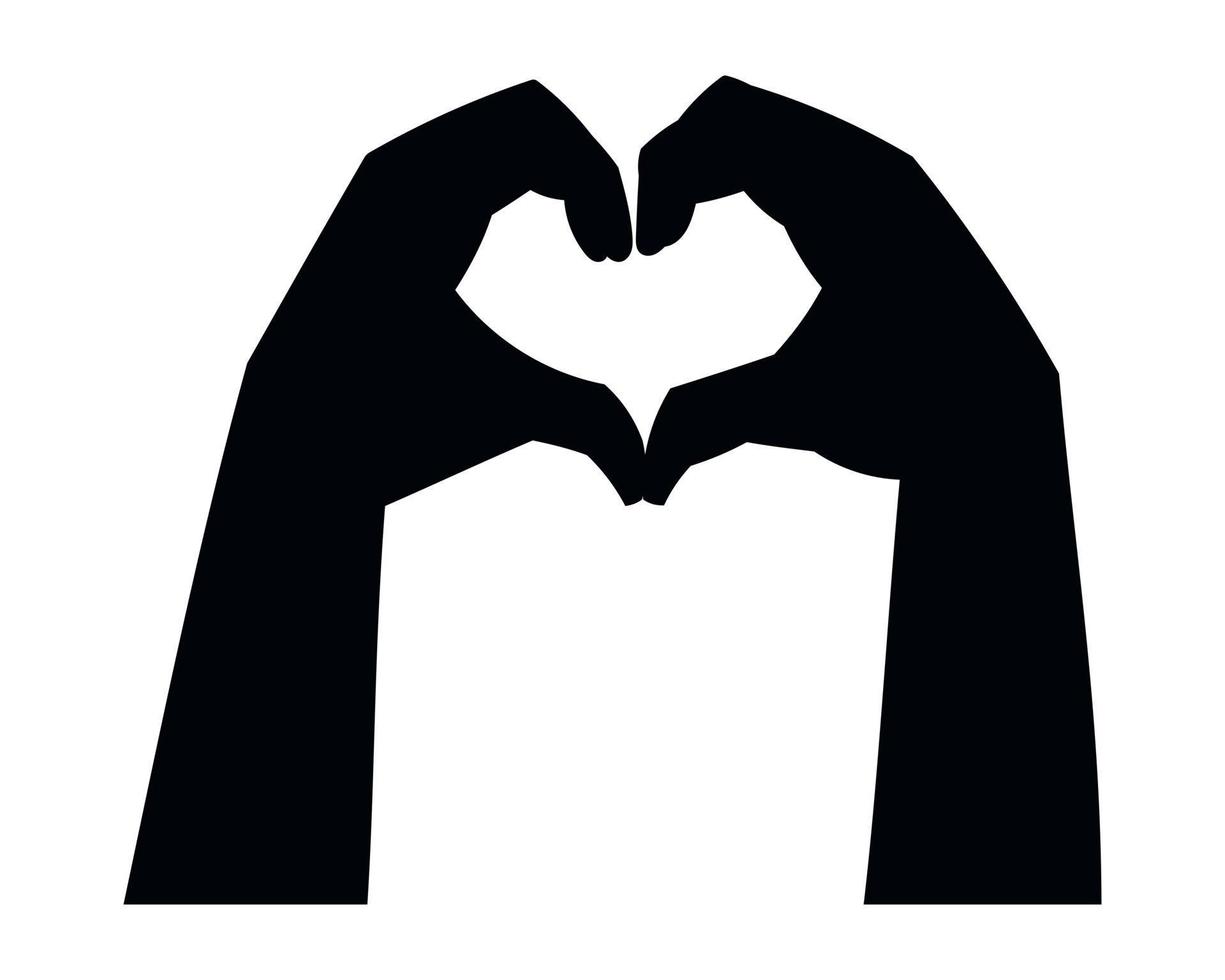 Outline hands making heart shape with fingers, vector isolated black illustration.