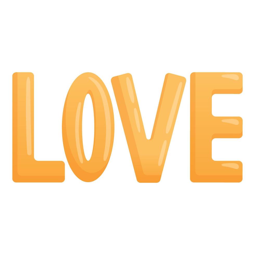 Cartoon inscription Love in yellow color. Vector isolated word.