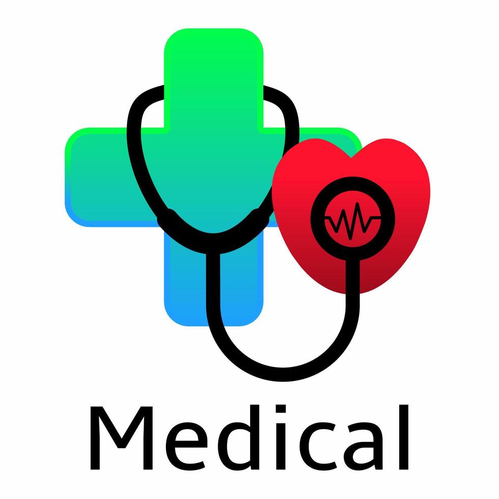 Healthy heart and stethoscope logo vector illustration. Health stethoscope and cardiogram heart symbol. Green blue health stethoscope heart icon. Modern medical logo design