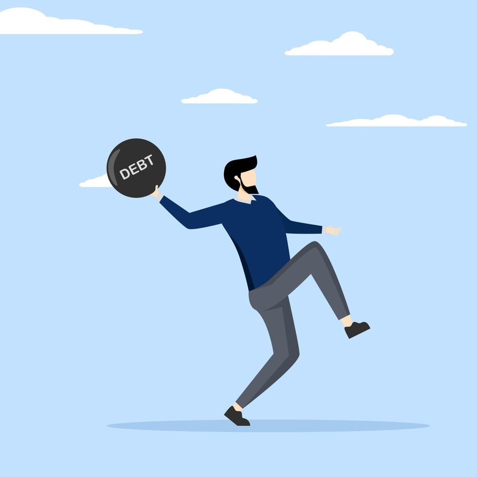 Pay off debt concept, solution to solve problem, loan or mortgage, liability free, motivation for financial success concept, shot of strong entrepreneur removing debt burden metaphor to pay off debt. vector