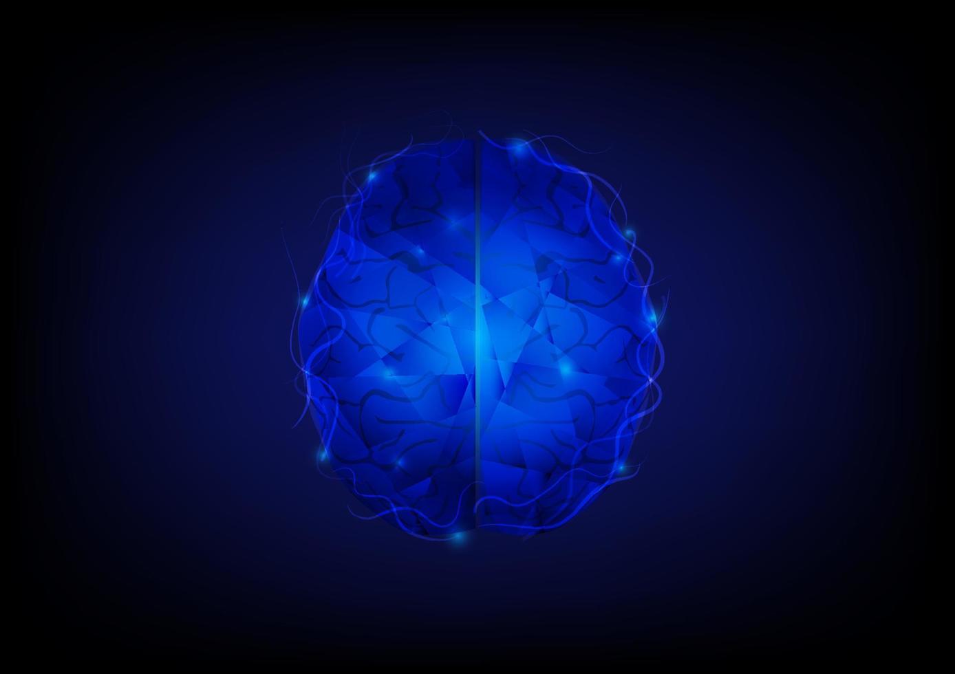 Polygon human brain on futuristic technology background. vector