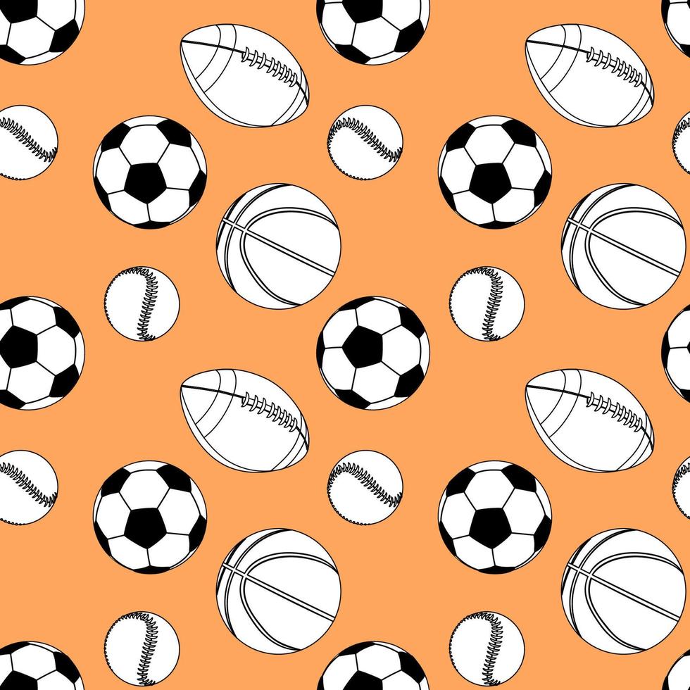 Seamless  pattern with sport balls on an orange background vector