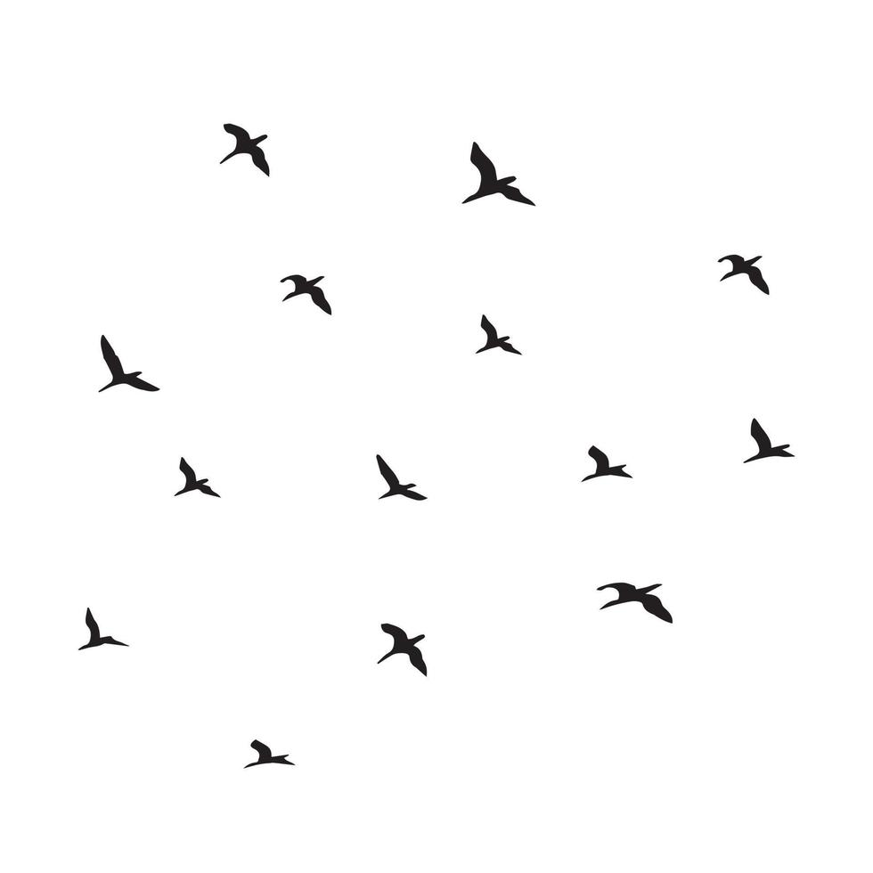 siluetas de pájaros negros en bandada voladora vector