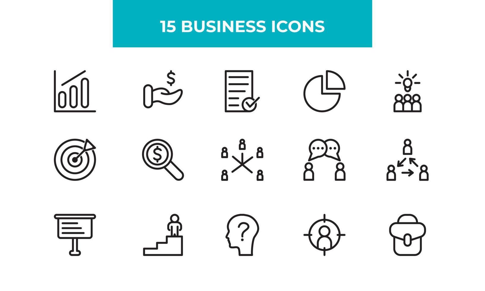 conjunto sobre iconos de línea de vector relacionados con el negocio. contiene íconos como trabajo en equipo y más.
