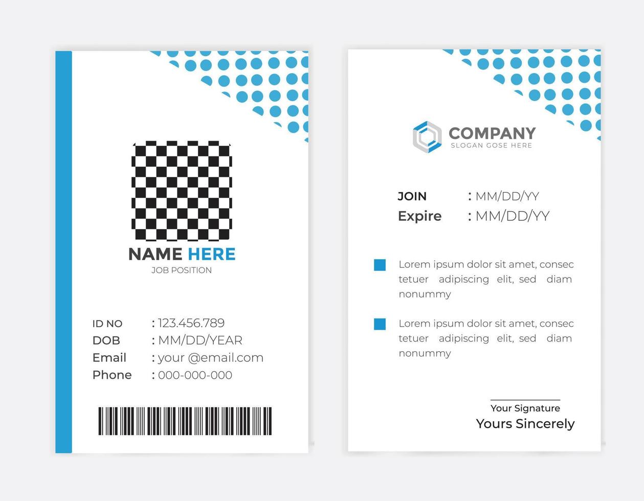 plantilla de tarjeta de identificación de empleado de empresa corporativa moderna y creativa vector