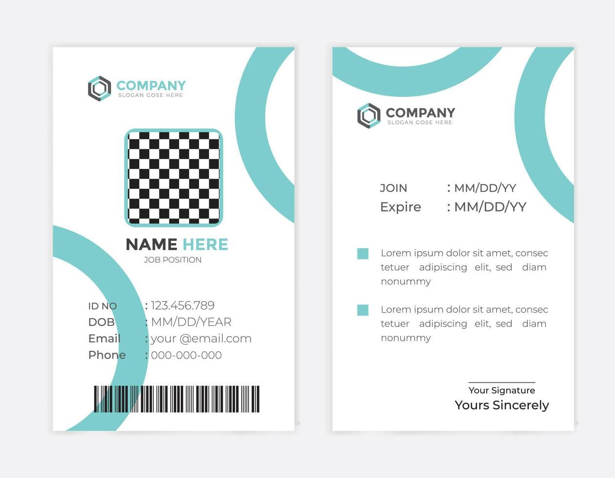 plantilla de tarjeta de identificación de empleado de empresa corporativa moderna y creativa vector