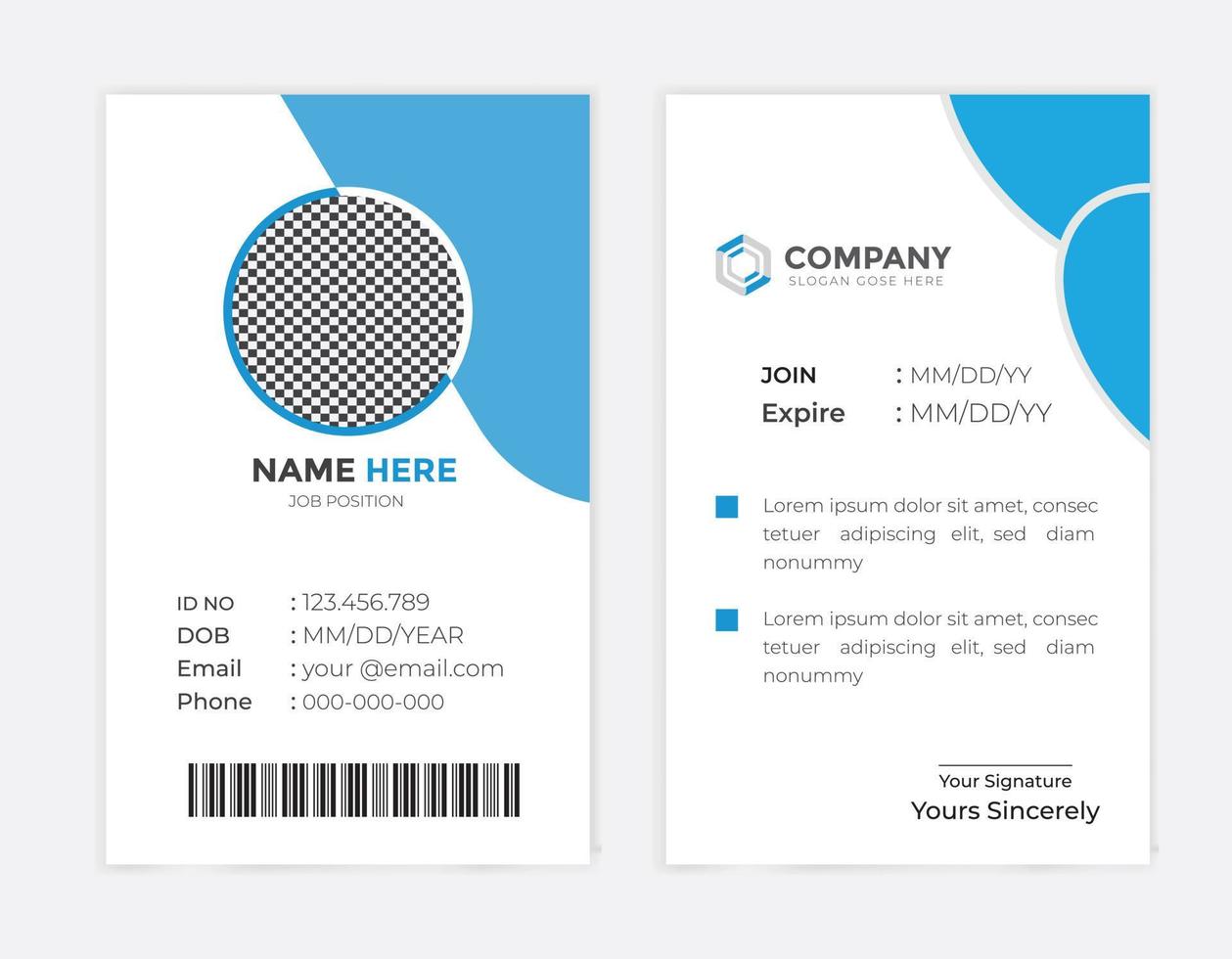 plantilla de tarjeta de identificación de empleado de empresa corporativa moderna y creativa vector