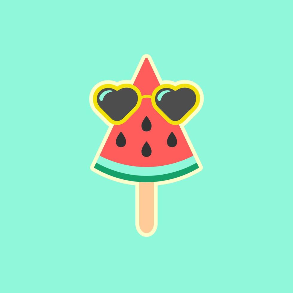 Sticker of a watermelon piece on a stick with glasses vector