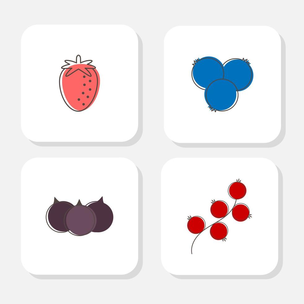 Linear icons of strawberries, blueberries, black currants and red currants vector