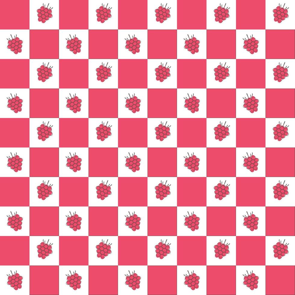 Checkered seamless pattern with raspberry icons vector
