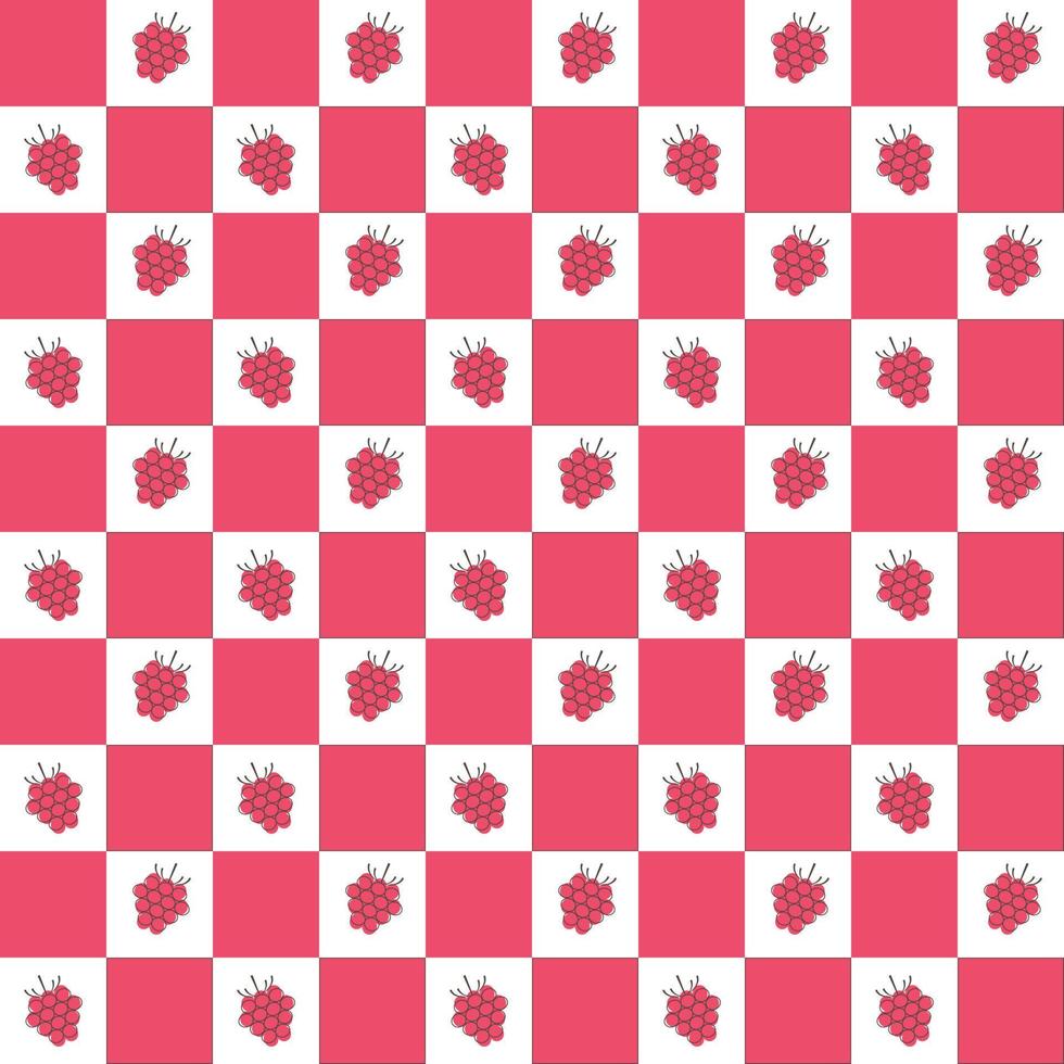 Checkered seamless pattern with raspberry icons vector