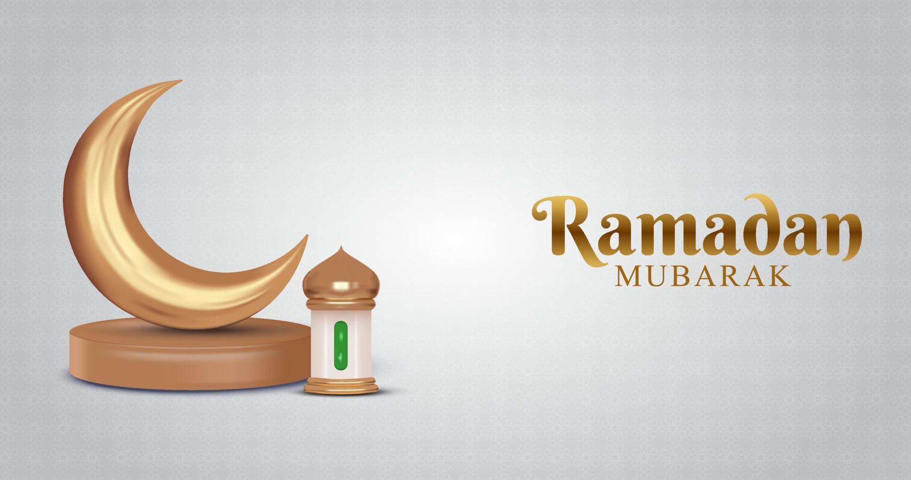 Ramadan Mubarak banner template with beautiful 3d moon and lantern vector