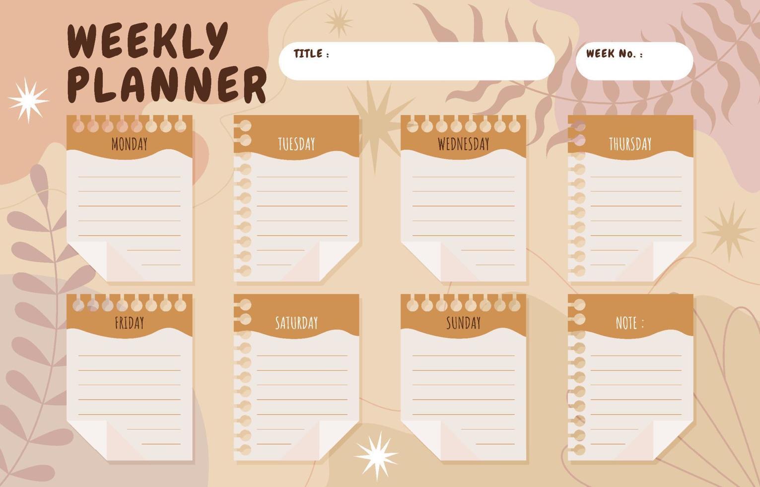 Boho Style Weekly Planner Calendar Template vector