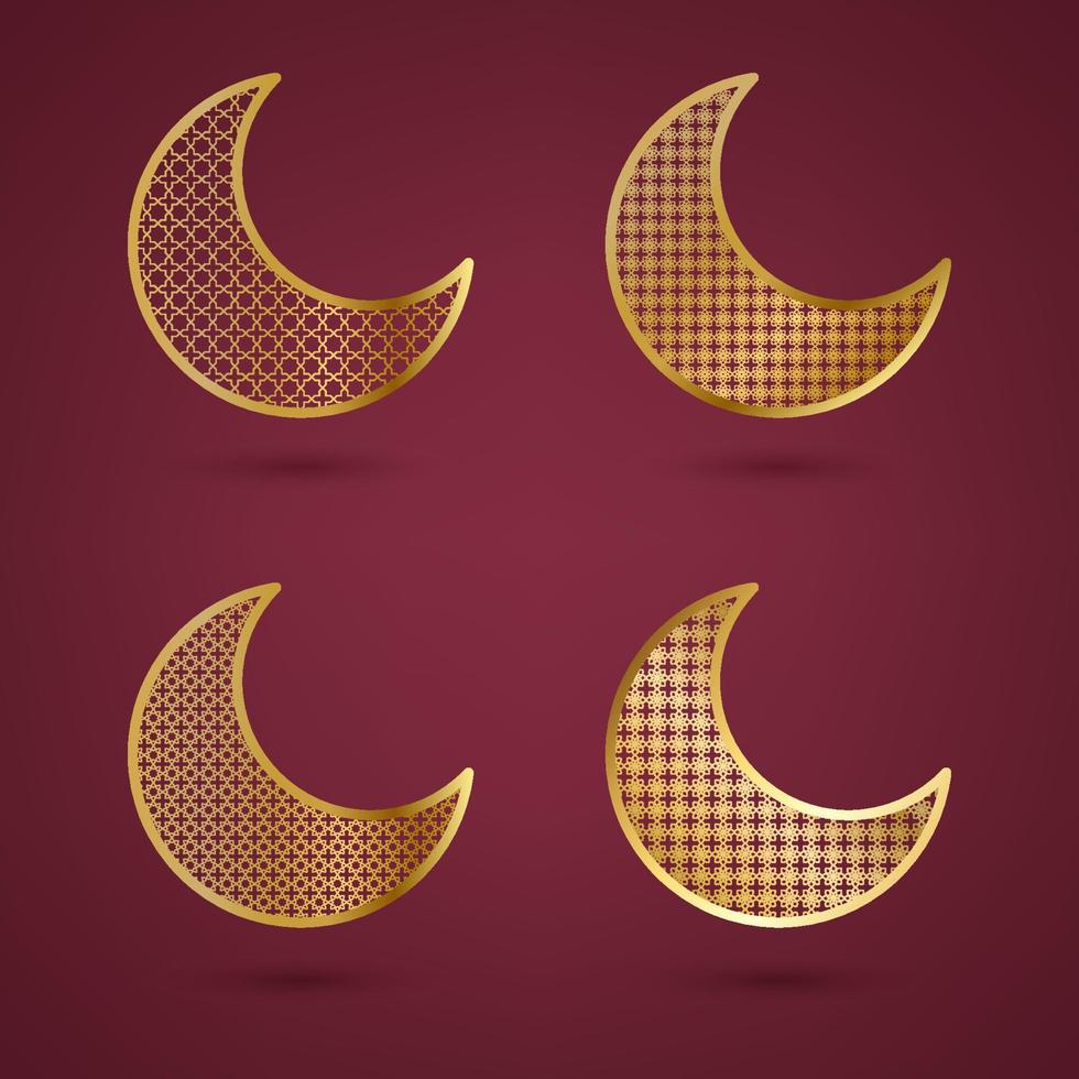 Collection of crescent moon illustration with islamic arabic pattern vector