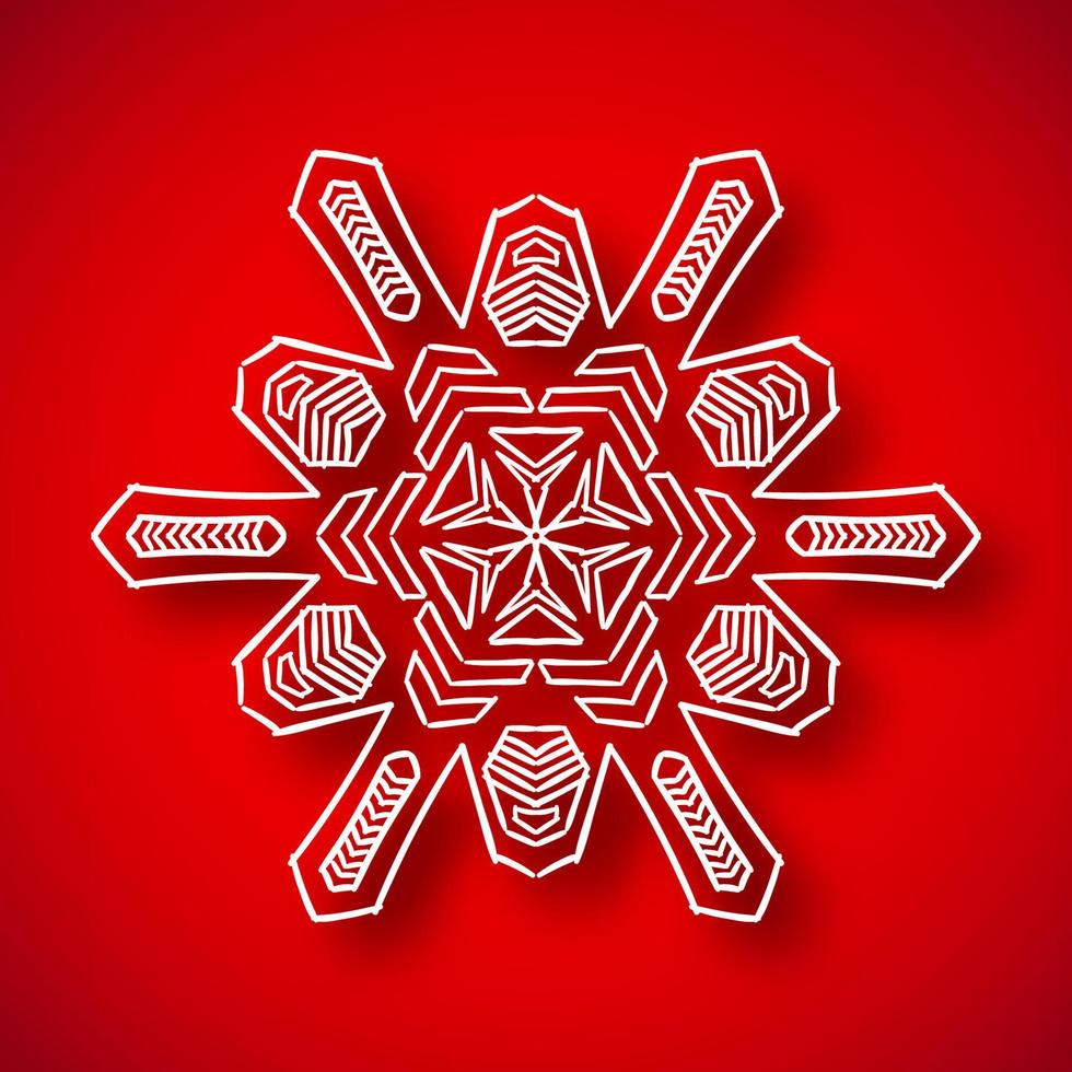 Beautiful snowflake with shadow on red background vector