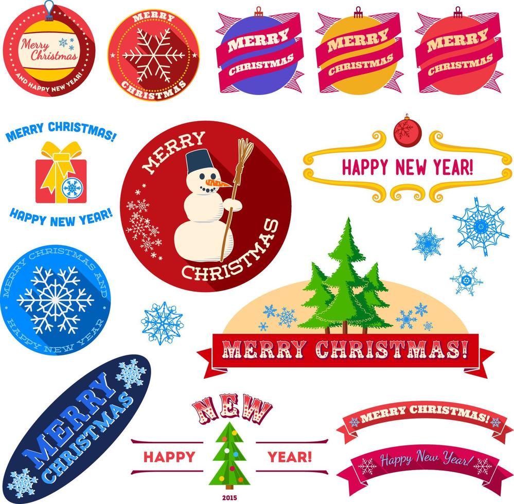 Set of flat Christmas vintage labels with long shadow vector