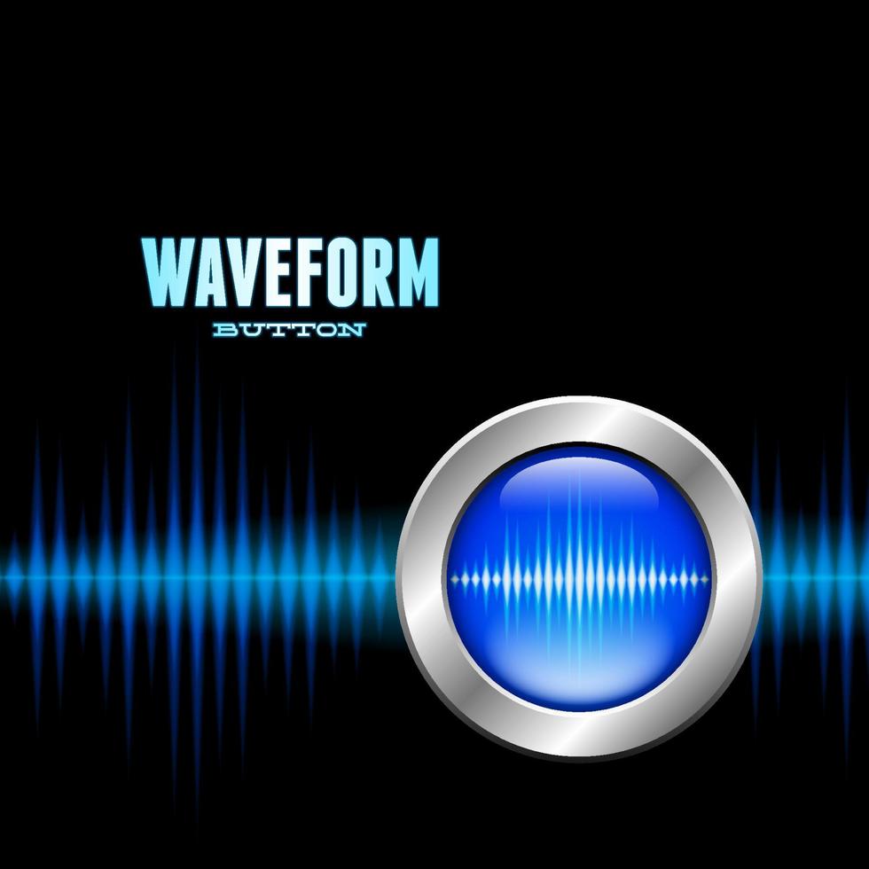 botón plateado con sonido azul o señal de onda musical vector