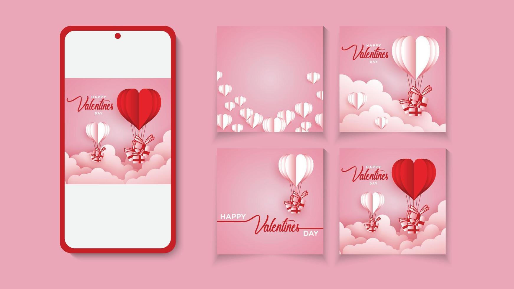 Happy valentines day greeting background in papercut realistic style. Social media post with gift boxes and hearts. Sales promotion on Valentine's Day. vector