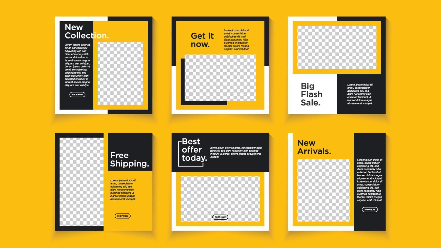 Editable template post for social media ad. Black and yellow background color with stripe line shape. Suitable for social media post and web internet ads. Vector illustration with photo college