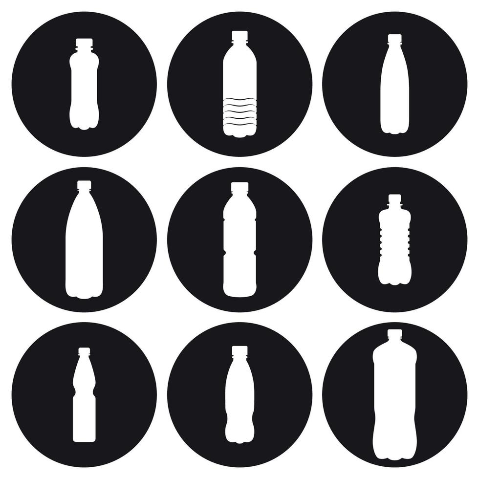 conjunto de iconos de botellas. blanco sobre un fondo negro vector