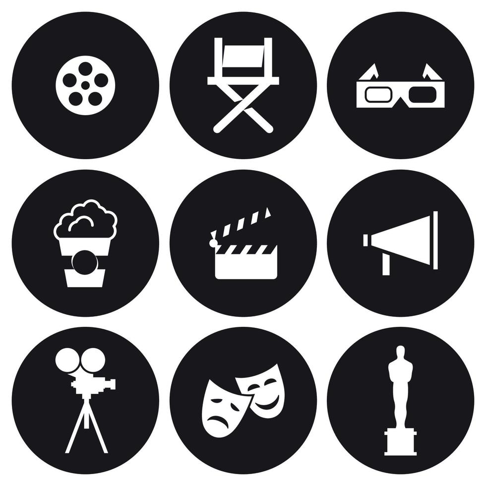 conjunto de iconos de cine. blanco sobre un fondo negro vector