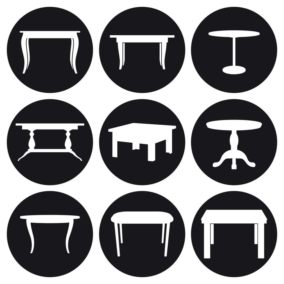 Table icons set. White on a black background vector